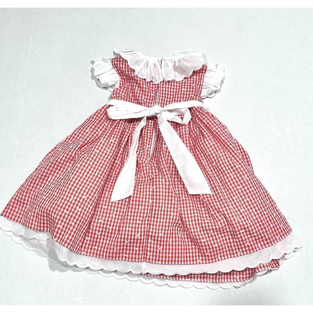 Vintage Sylvia White Toddler Girls Dress Red and White Gingham Zipper Ruffles 2T - Picture 14 of 15